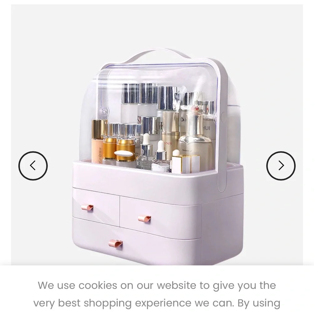 Plastic cosmetic organizer still in original packaging.